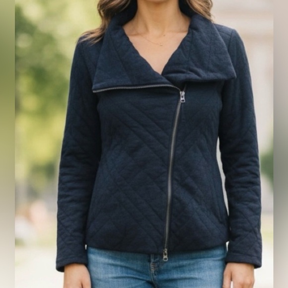 Eileen Fisher sz M Organic cotton Navy  Quilted Moto Jacket great condition - Picture 8 of 8